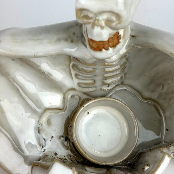 Vintage 1980 Ceramic Skeleton Haunted House Tea Light Candle Holders and candle - Picture 8 of 12